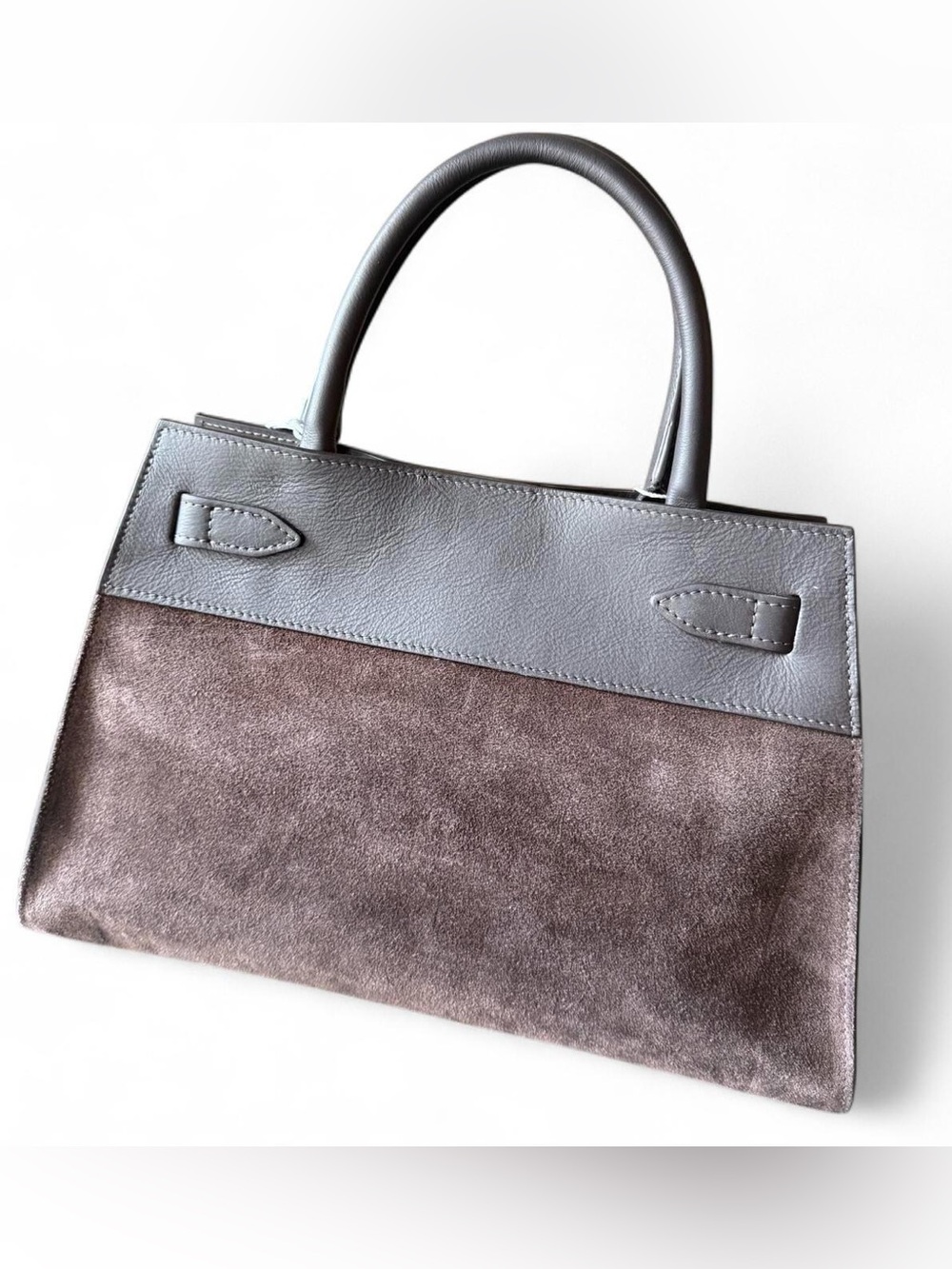 Marina Galanti Dark Brown Suede Leather Top Handle Handbag - Picture 2 of 5